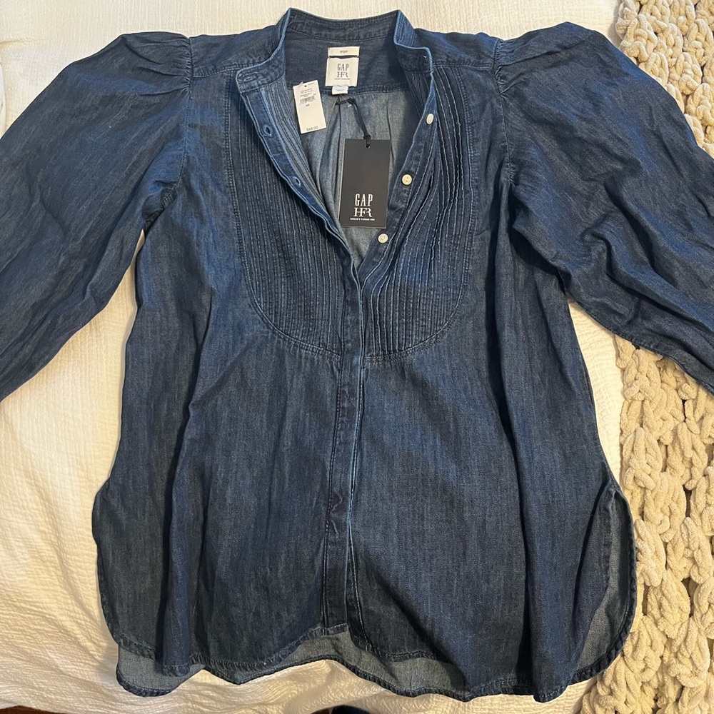 GAP Dark Blue Puff Sleeve Blouse - Picture 7 of 7